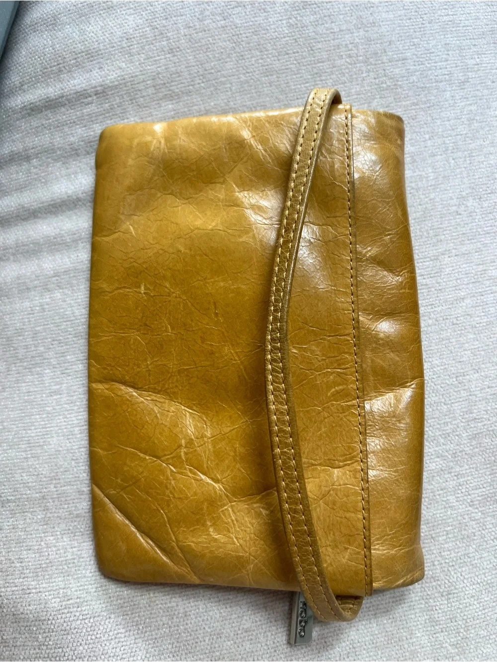 HOBO Leather Wristlet Clutch in Mustard Yellow